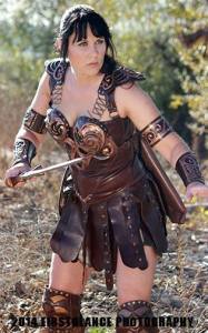 Jessica offers a fierce pose as Xena. Photo: FirstGlance Photography - www.toddscostumes.com